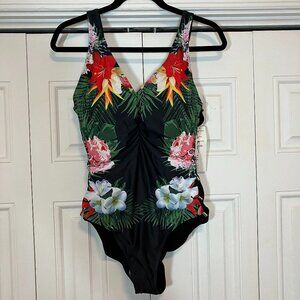 Nicole Miller NWT Sz 10 Black/Floral Swimsuit